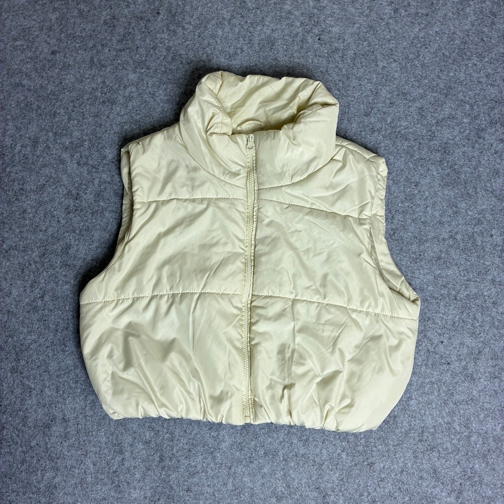 New Look Cream Cropped Puffer Vest Full Zip Bubble Hem Womens Large Quilted